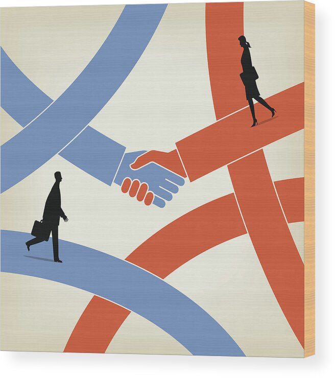 New Hire Wood Print featuring the drawing Shaking Hands by Dane_mark