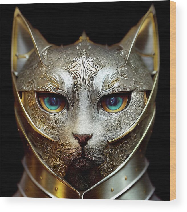 Warriors Wood Print featuring the digital art Shambala the Silver Cat Warrior by Peggy Collins