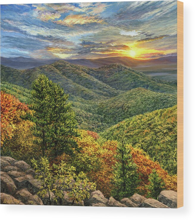 Shenandoah Wood Print featuring the painting Shenandoah Sunset by Steph Moraca