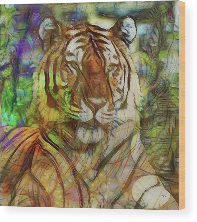 Tiger Wood Print featuring the digital art Shere Khan - Square Version by Studio B Prints