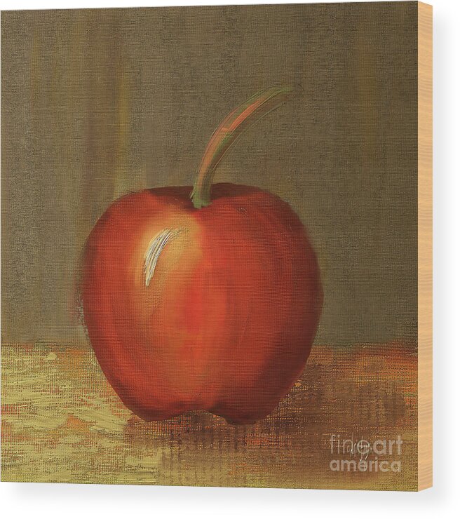 Food Wood Print featuring the digital art Shiny Red Apple by Lois Bryan