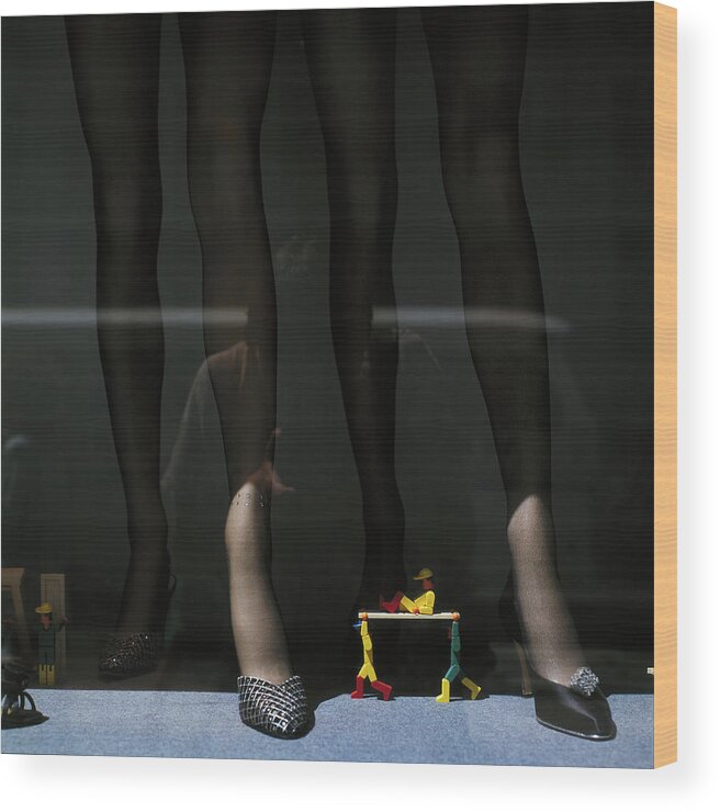 Mannequin Wood Print featuring the photograph Shoe shop. New York City.. 1983 by Roberto Bigano
