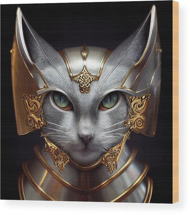Warriors Wood Print featuring the digital art Singa the Silver Cat Warrior Princess by Peggy Collins