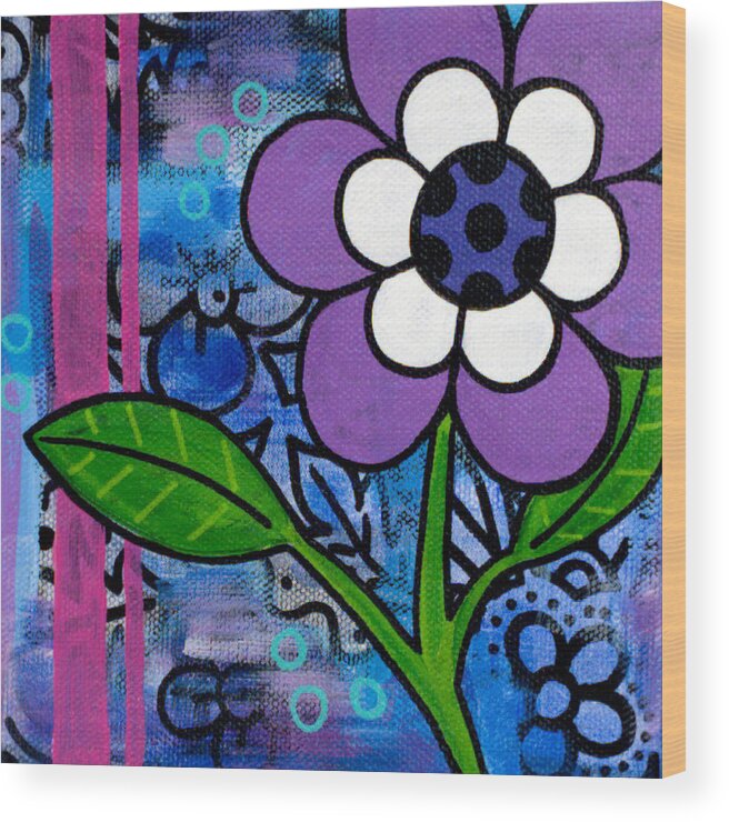 Flower Wood Print featuring the painting Single Purple Bloom by Beth Ann Scott