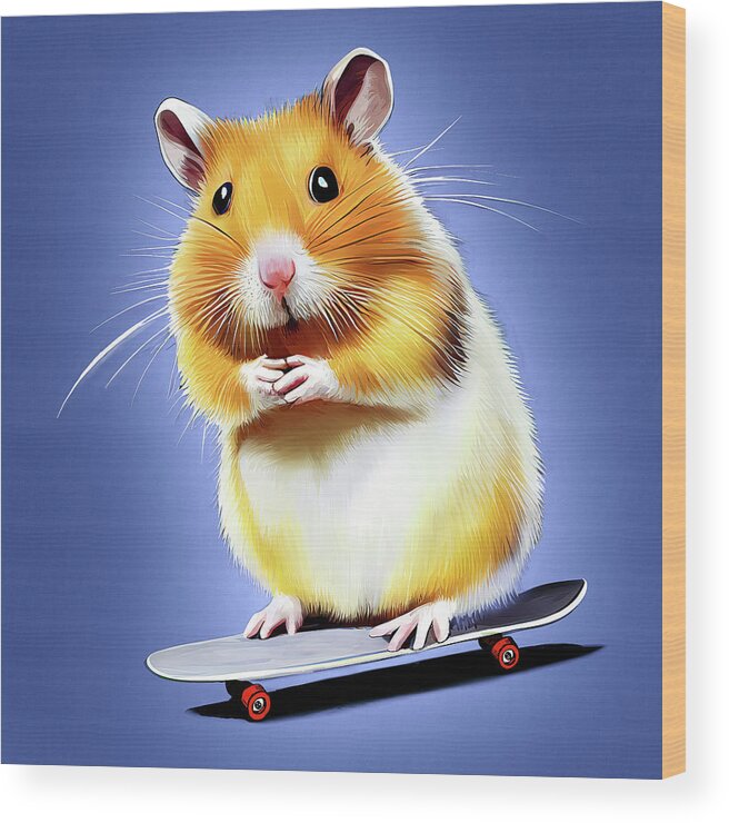 Hamsters Wood Print featuring the digital art Skateboarding Hamster by Mark Tisdale