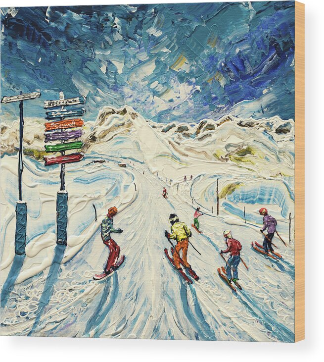 Ski Wood Print featuring the painting Ski Painting Flaine by Pete Caswell