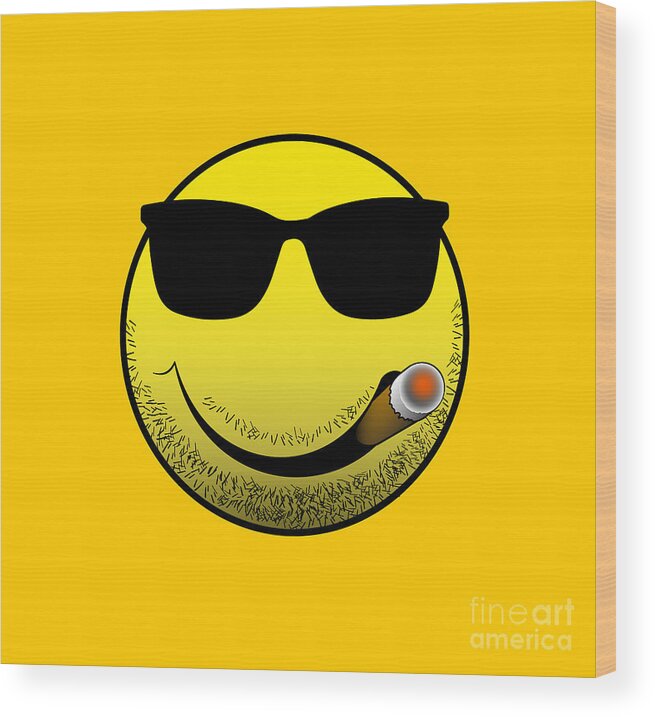 Smile Emoji Wood Print featuring the drawing Smile Emoji smoking Cigar by Michael Spano