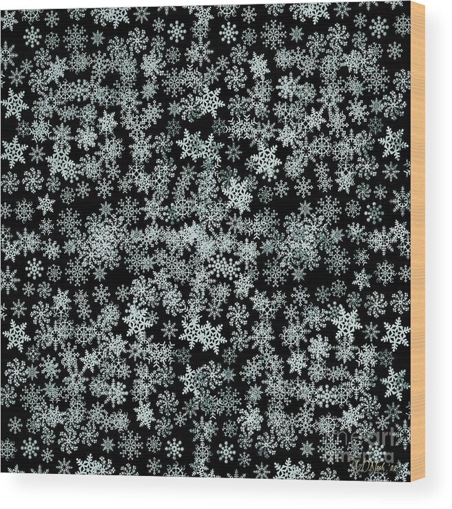 Snowflakes Wood Print featuring the digital art Snow Flakes On A Midnight Sky by Walter Neal
