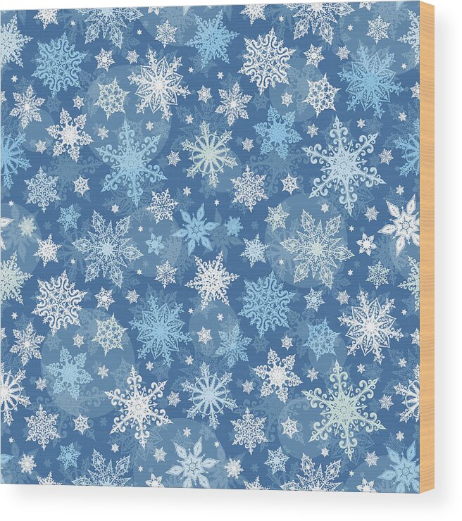 Season Wood Print featuring the drawing Snowflakes Seamless Pattern - Illustration by Pop_jop