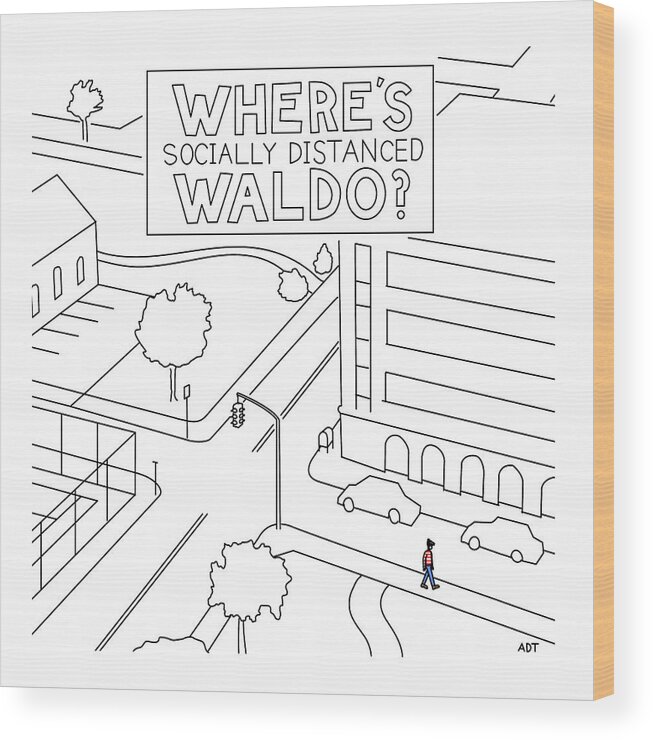 Captionless Wood Print featuring the drawing Social Distanced Waldo by Adam Douglas Thompson