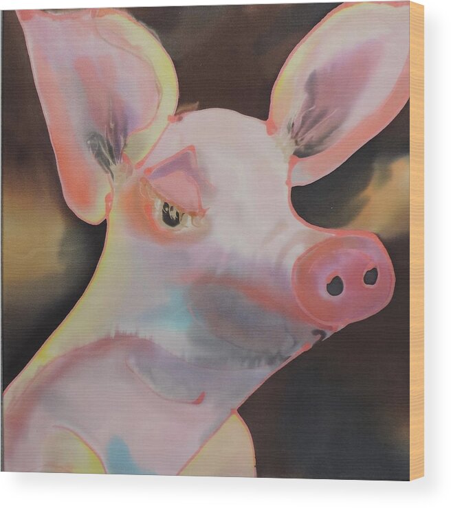 Pig Wood Print featuring the painting Some Pig by Mary Gorman
