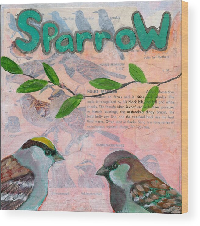 Sparrow Wood Print featuring the mixed media Sparrows by Jennifer Lommers