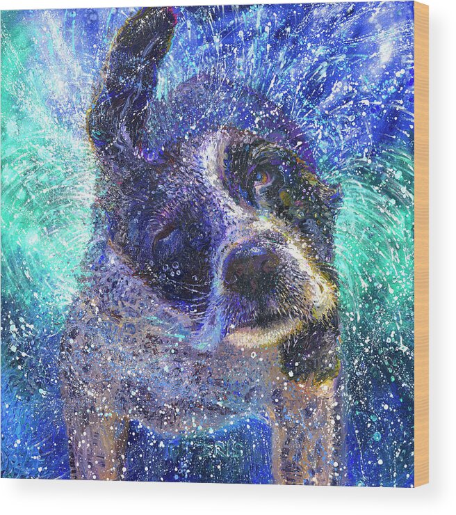 Dog Wood Print featuring the painting Spinning Spaniel by Iris Scott