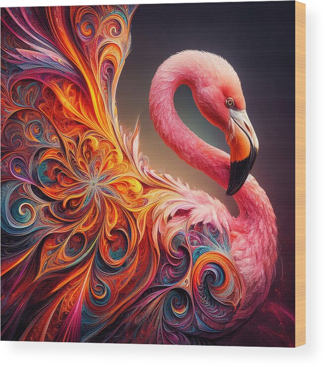 Fractal Art Wood Print featuring the photograph Spiral Spectrum Flamingo by Bill and Linda Tiepelman