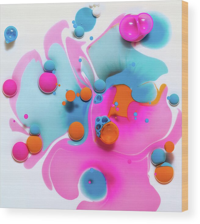 Abstract Wood Print featuring the photograph Splash Of Neon Colors And Bubbles by Elvira Peretsman