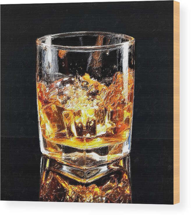 Whiskey Wood Print featuring the painting Splash Whiskey Scotch Bar Art Painting 2 by Tony Rubino