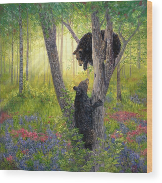 Bear Wood Print featuring the painting Spring in the Forest by Lucie Bilodeau