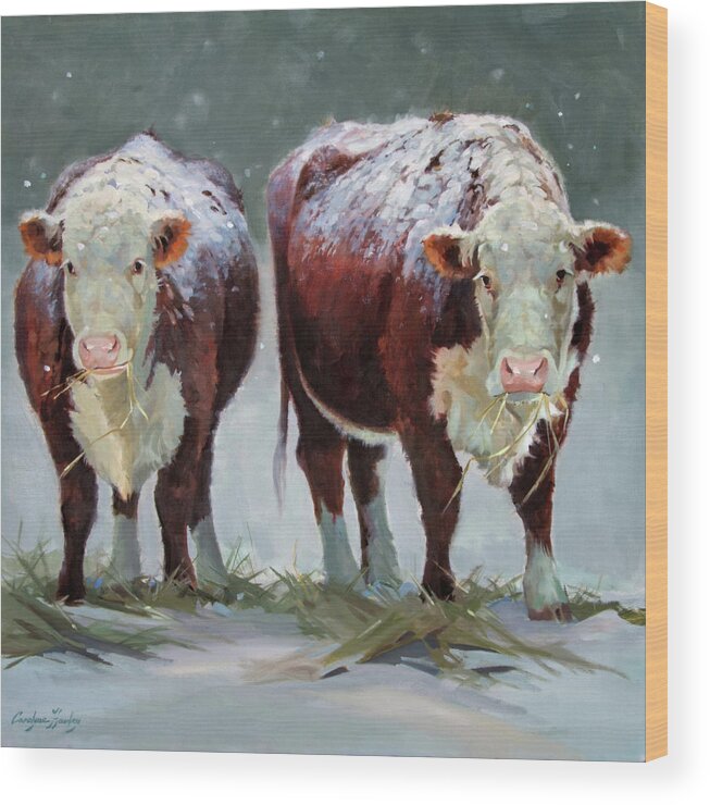 Ranch Animals Wood Print featuring the painting Spring Snow by Carolyne Hawley
