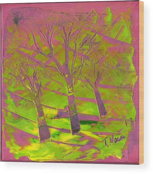 Pink Wood Print featuring the painting Spring Trees by Tammy Nara