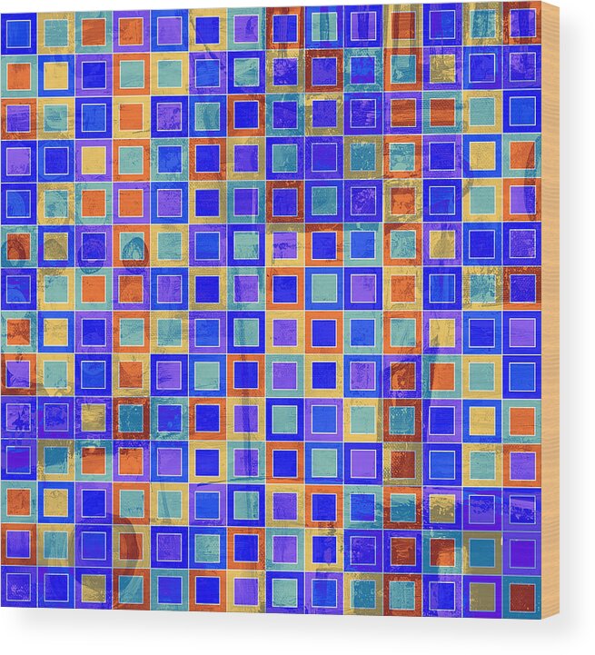 Art With Squares Wood Print featuring the digital art SQUARE MELONS Purple Orange Abstract Squares by Lynnie Lang