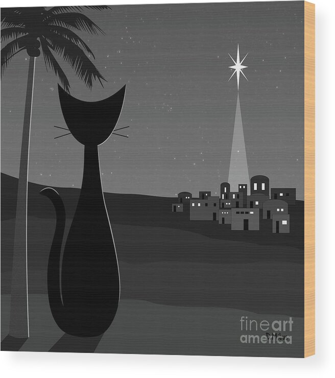 Star Wood Print featuring the digital art Star of Bethlehem Grayscale by Donna Mibus