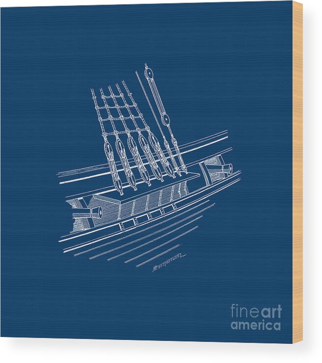 Sailing Vessels Wood Print featuring the drawing Starboard gunports - blueprint by Panagiotis Mastrantonis
