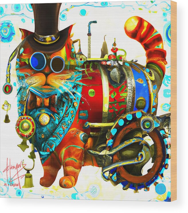 Steampunnk Wood Print featuring the digital art Steampunk Cat by DC Langer