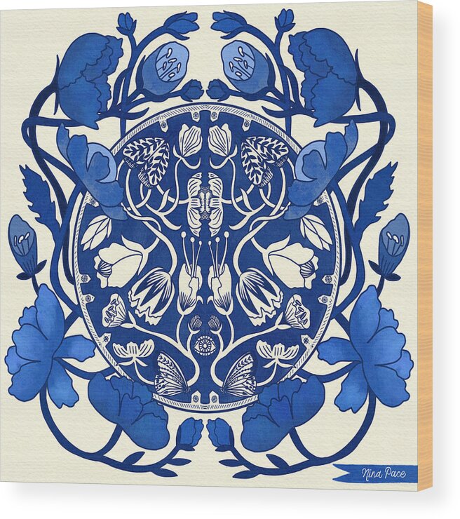 Pattern Wood Print featuring the digital art Stella Blue by Nina Pace