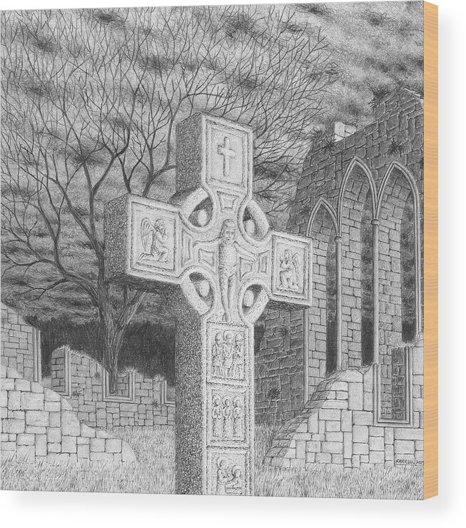 Cross Wood Print featuring the drawing Still Standing by Mike Farrell