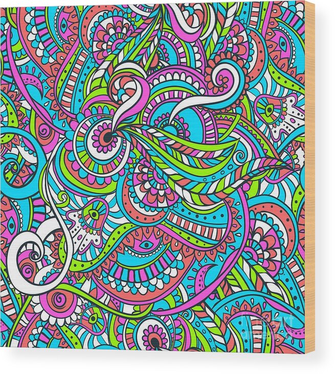 Colorful Wood Print featuring the digital art Stinavka - Bright Colorful Zentangle Pattern by Sambel Pedes