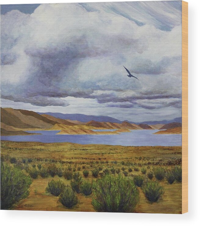 Kim Mcclinton Wood Print featuring the painting Storm at Lake Powell- left panel of three by Kim McClinton