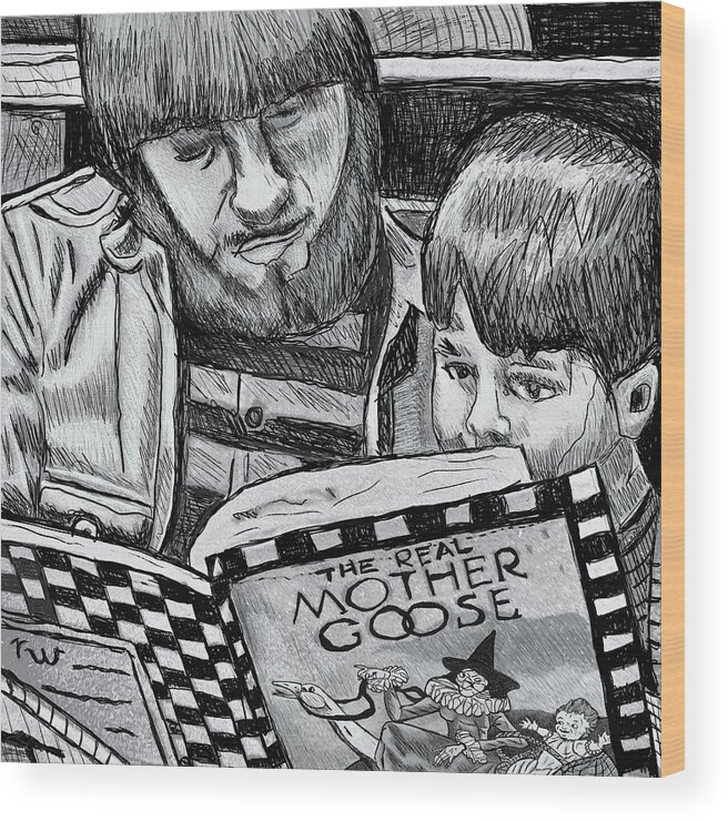 Young Father Wood Print featuring the drawing Story Time by Rod Whyte