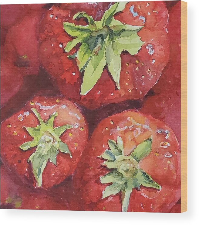 Still Life Wood Print featuring the painting Strawberries by Sheila Romard