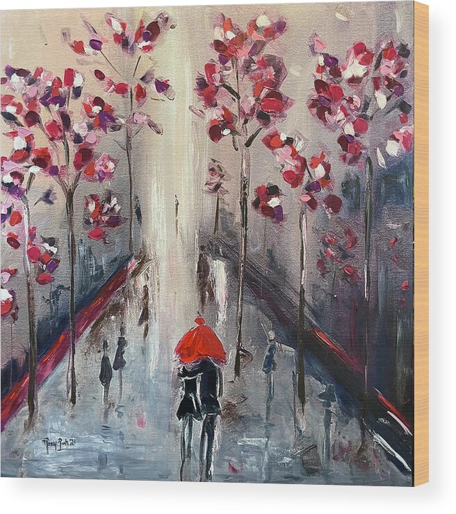 Paris Wood Print featuring the painting Strolling in Paris 2021 by Roxy Rich