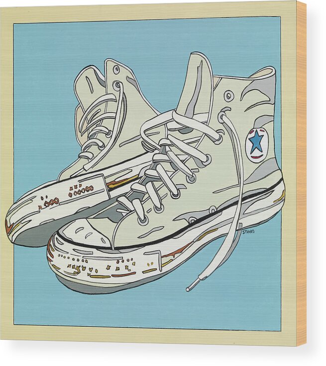 Sneakers High Tops Wood Print featuring the painting Summer Sneakers by Mike Stanko
