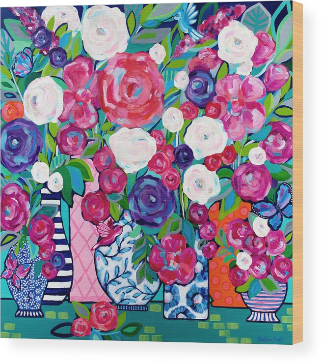 Flowers Wood Print featuring the painting Summer Soiree by Beth Ann Scott