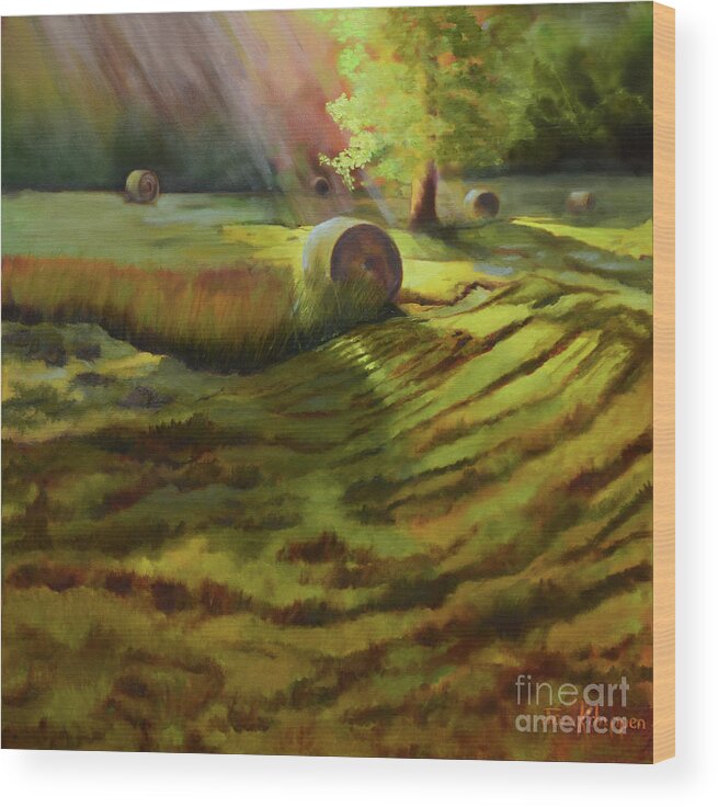 Hayfield Wood Print featuring the painting Sunlight on the Hayfield by Jan Dappen