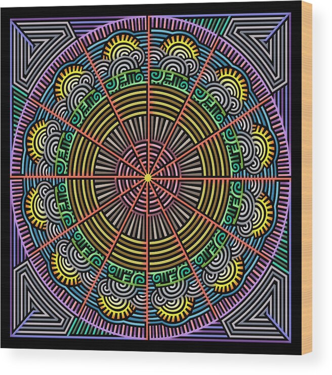 Labyrinth And Maze Mandalas Wood Print featuring the digital art Sunrise In The Labyrinth Of Morning by Becky Titus