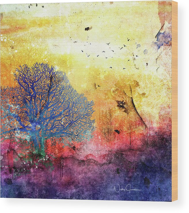 Landscape Wood Print featuring the mixed media Sunrise Landscape by Nicky Jameson
