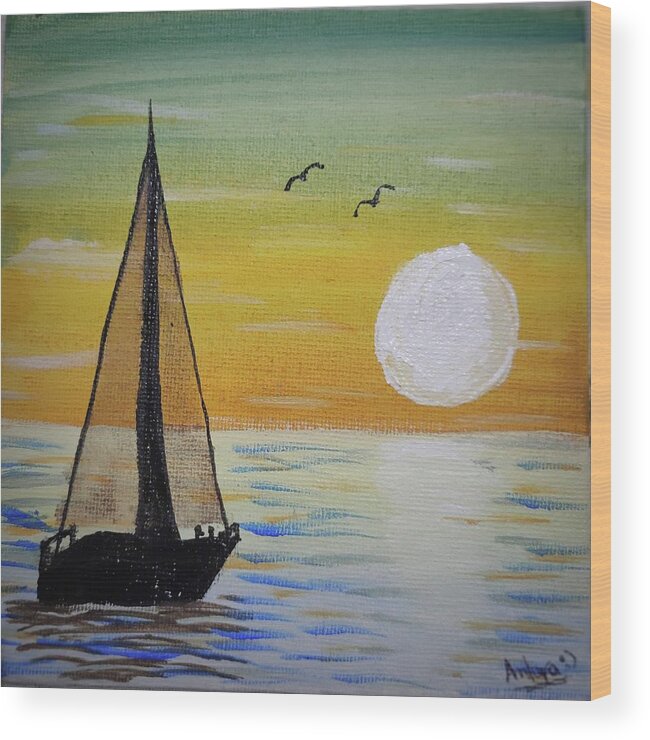  Wood Print featuring the painting Sunset by Antara Mishra
