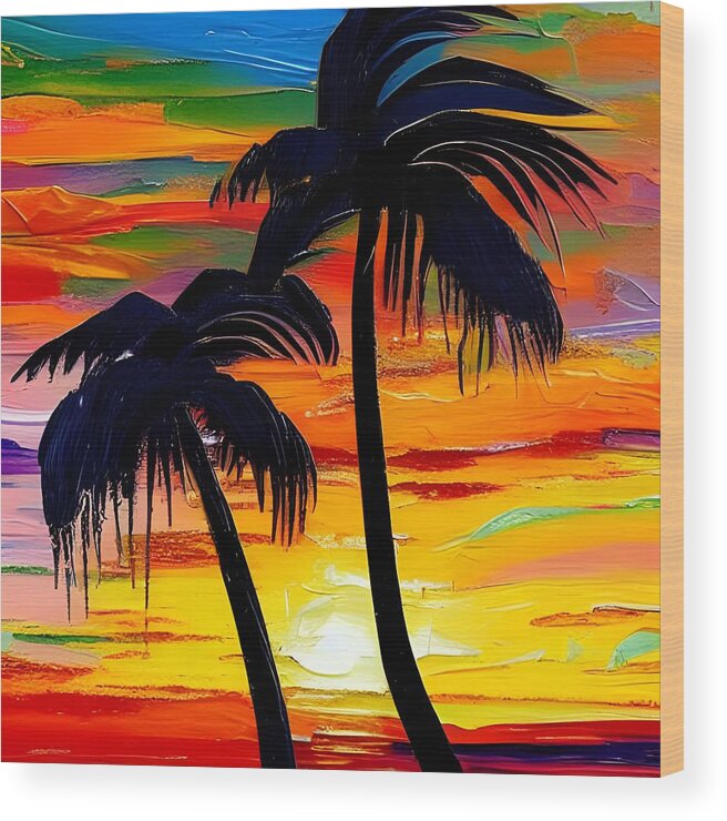 Sunset Wood Print featuring the digital art Sunset Palms by Katrina Gunn