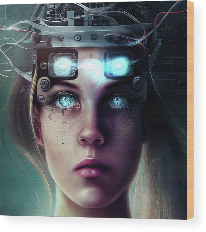 Woman Wood Print featuring the digital art Surreal Art 15 Mind Control Woman Portrait by Matthias Hauser