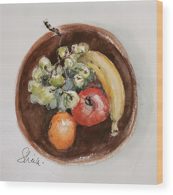 Still Life Wood Print featuring the painting Sustenance in a Wooden Bowl by Sheila Romard