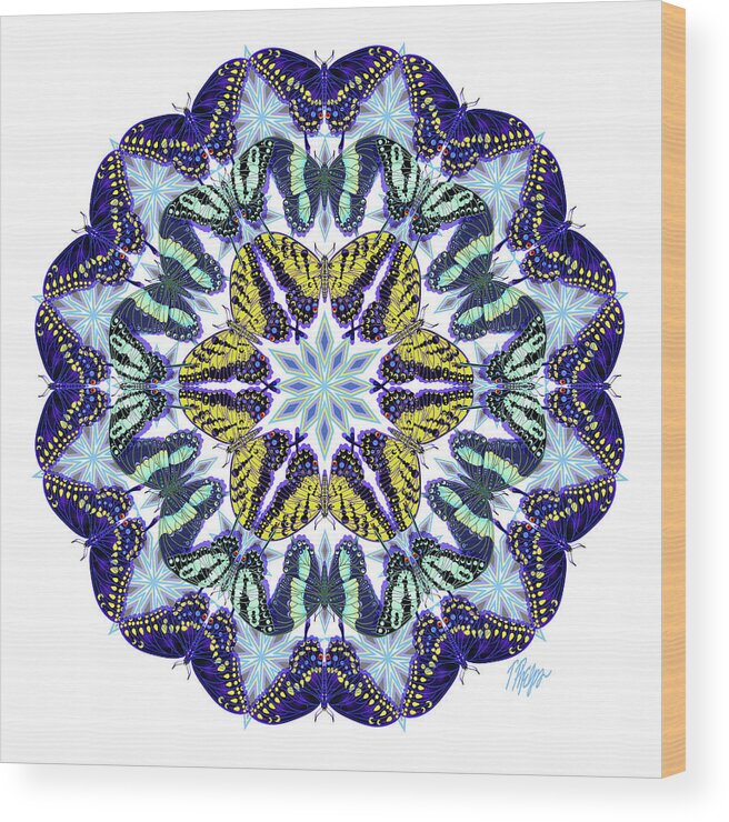 Butterfly Wood Print featuring the digital art Swallowtail Collection White Mandala by Tim Phelps