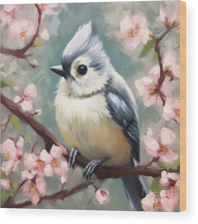 Tufted Titmouse Wood Print featuring the painting Sweet Charming Titmouse by Tina LeCour