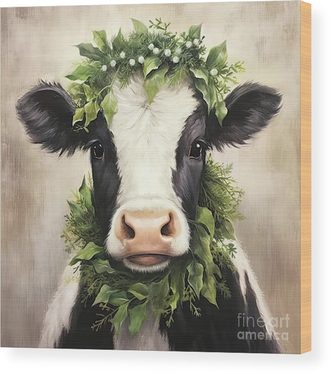 Cow Wood Print featuring the painting Sweet Clarabelle by Tina LeCour