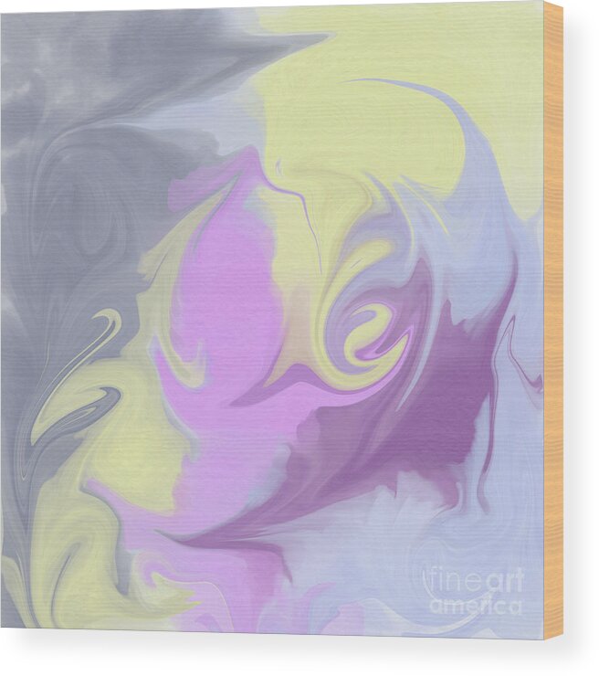 Swirl Wood Print featuring the digital art Swirling abstract in purple and yellow by Bentley Davis
