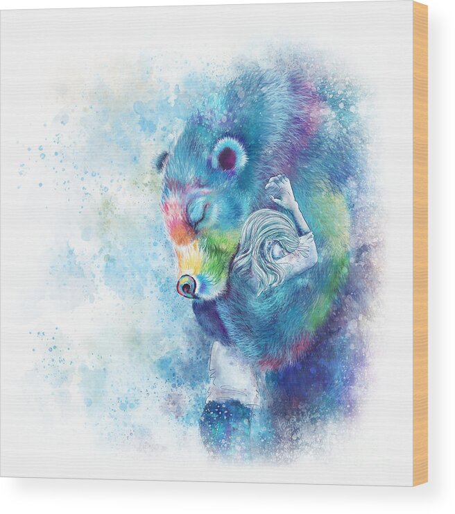 Bear Wood Print featuring the digital art Sympathy Bear Hug by Laura Ostrowski