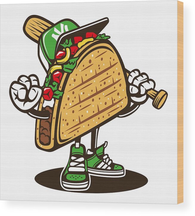 Taco Wood Print featuring the digital art Taco Loves Baseball by Long Shot