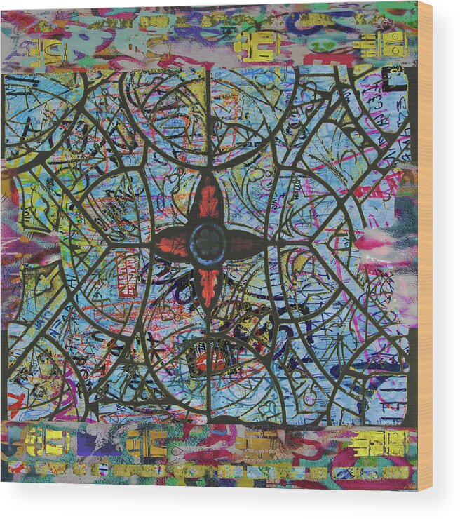 Depth Wood Print featuring the painting Stained Glass Abstract Graffiti by Tony Rubino